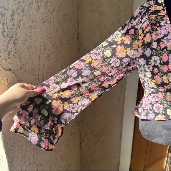 NWT M Free People Maybel Sheer Cropped Pink Floral Blouse with Tie Front (#1,307 - Picture 5 of 16